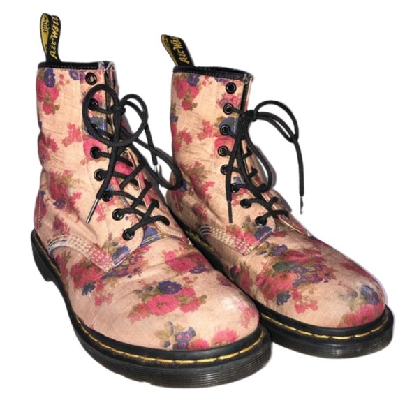 Dr. Martens Castel Floral Canvas Combat Boots - 10 - Picture 2 of 16